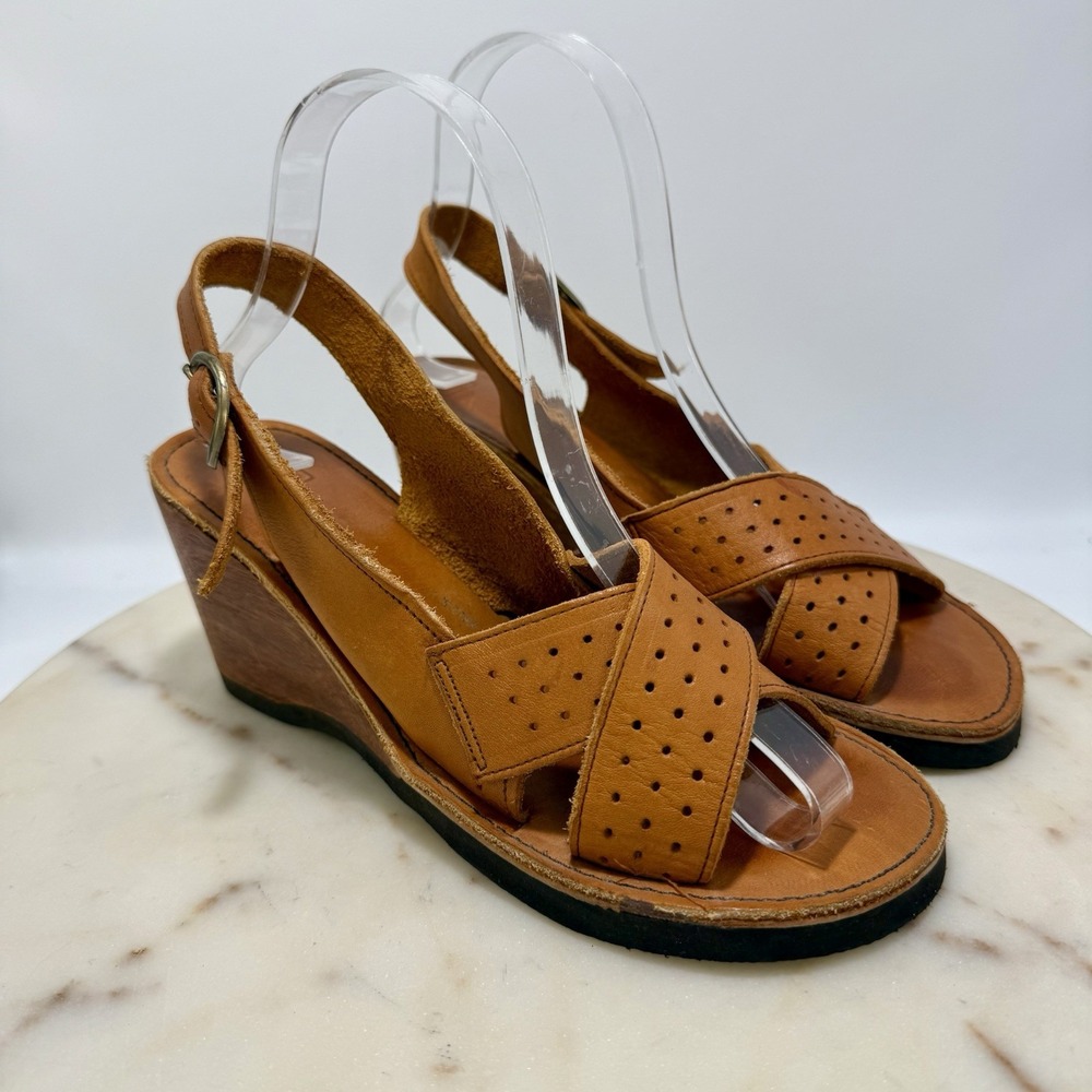 Mason Shoe Co Chippewa Falls 1970's Women's Leather Wedge Slingback Sandals Sz 8